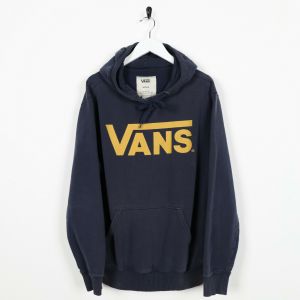 מלך המותגים גקטים Vintage VANS Big Logo Hoodie Sweatshirt Navy Blue Medium M